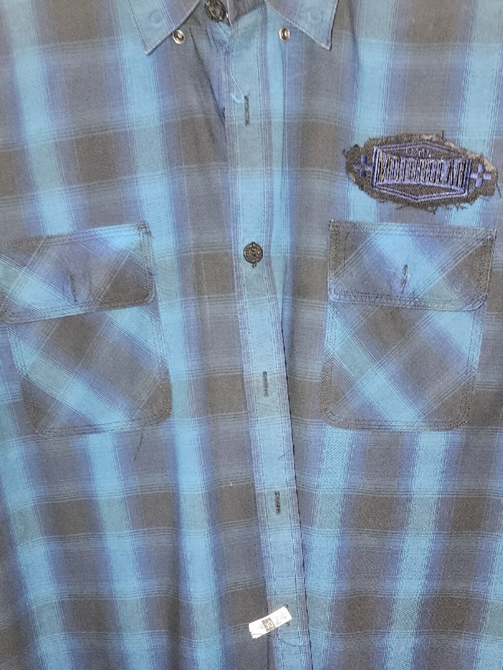 Men's Blue Plaid Button-Down Shirt - Picture 5 of 7